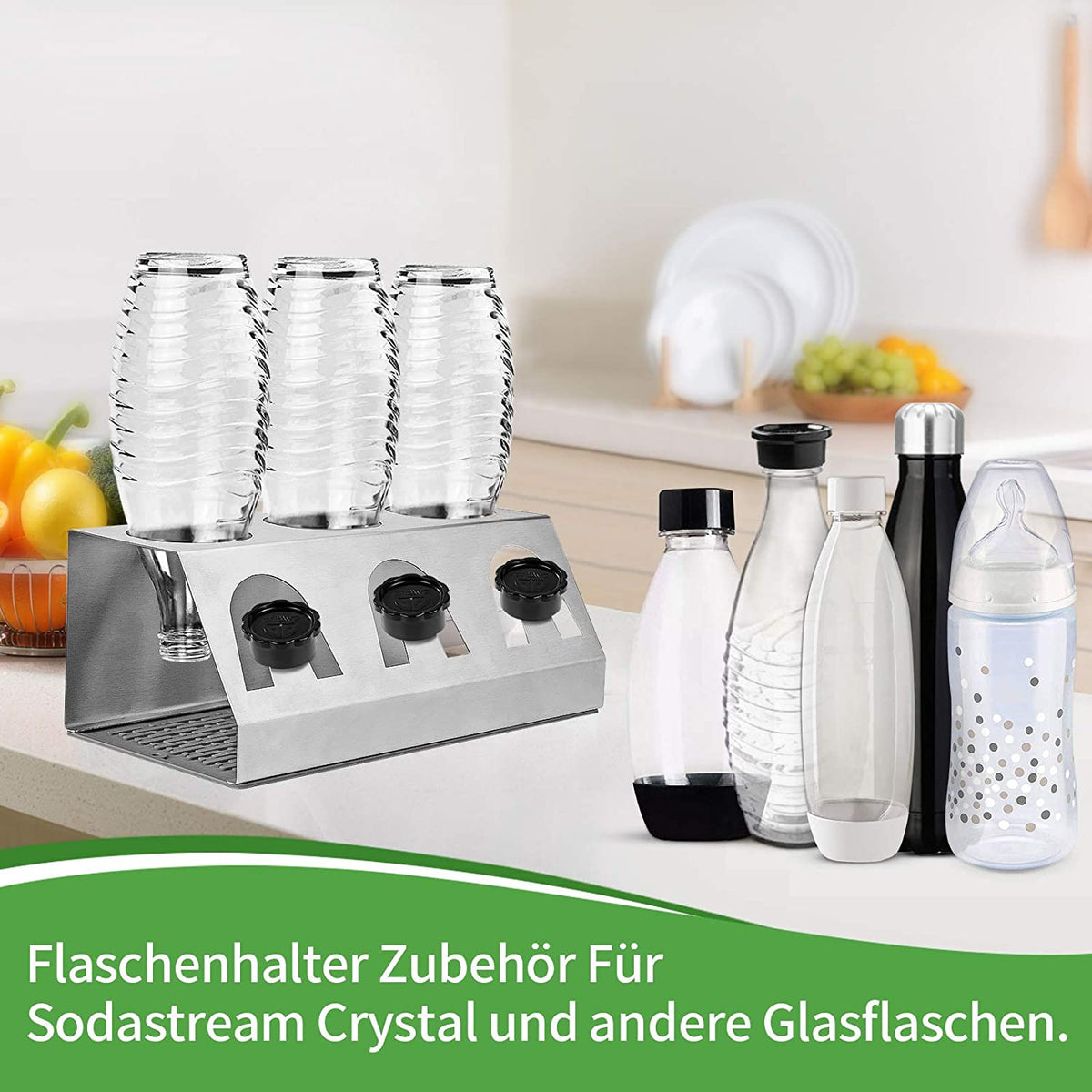 Bottle holder, drip holder made of stainless steel for Sodastream bottles