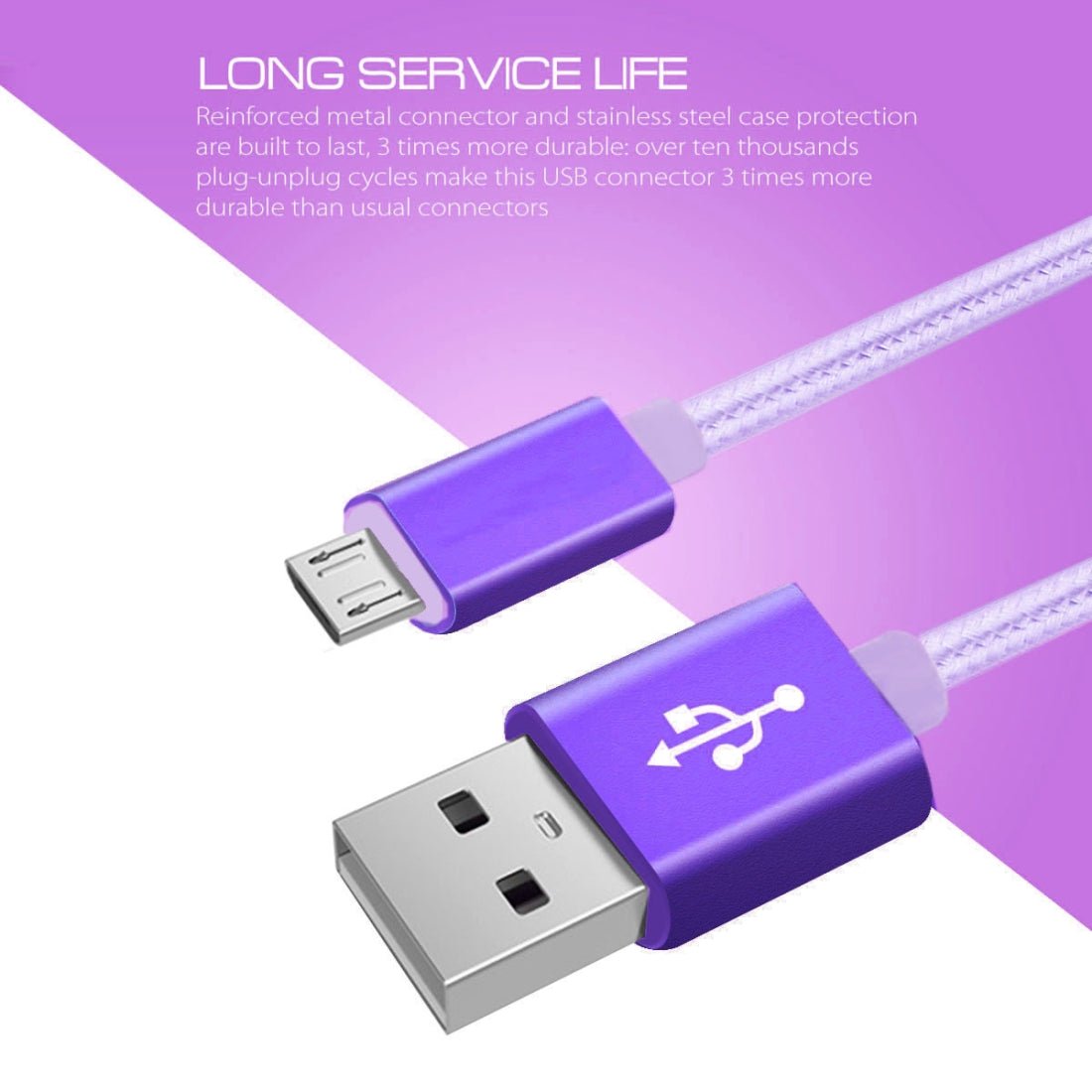Ladekabel Micro-USB Violett Schnellladekabel 3m - Calitronshop.com