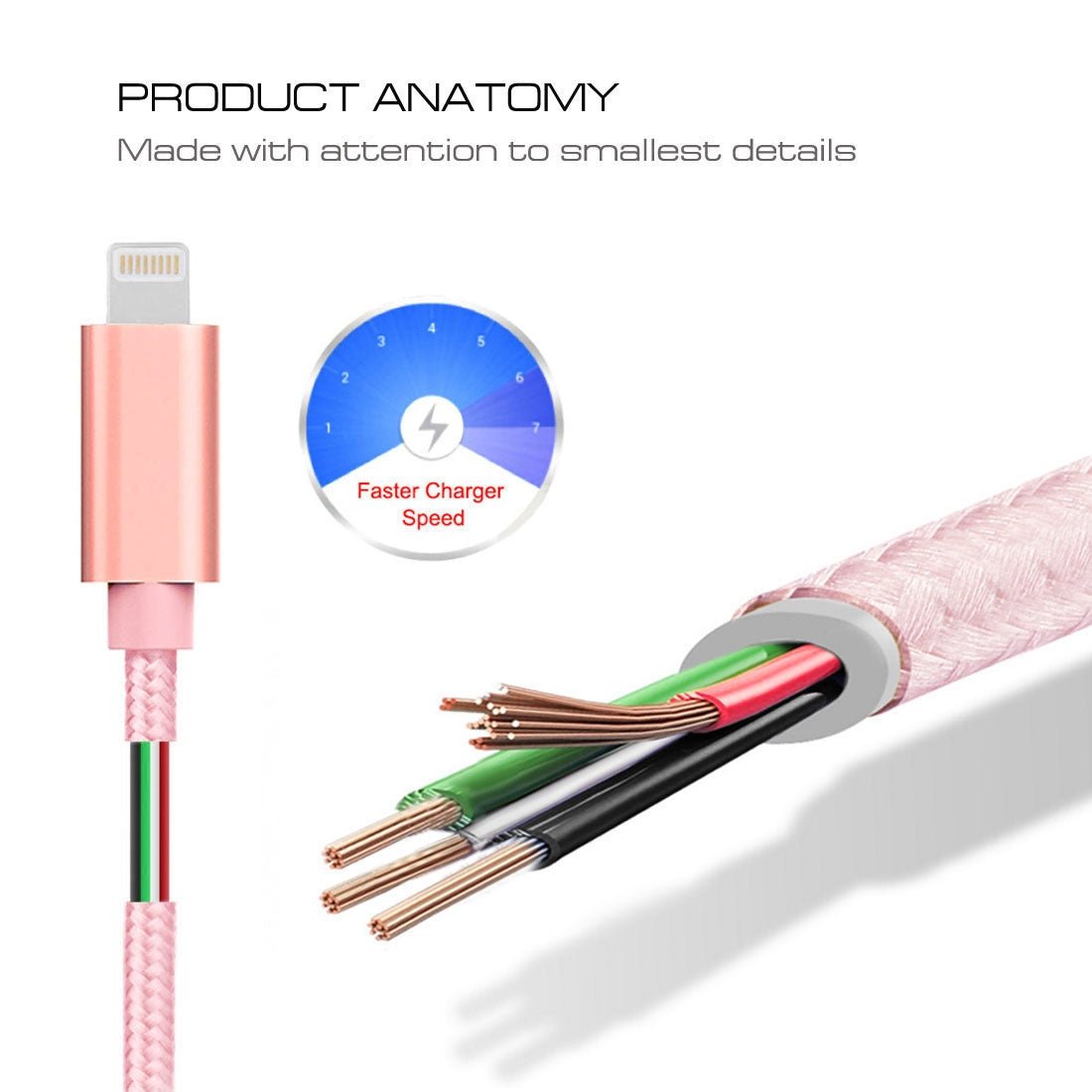 Lightning Ladekabel Rose Gold 3m rund - Calitronshop.com