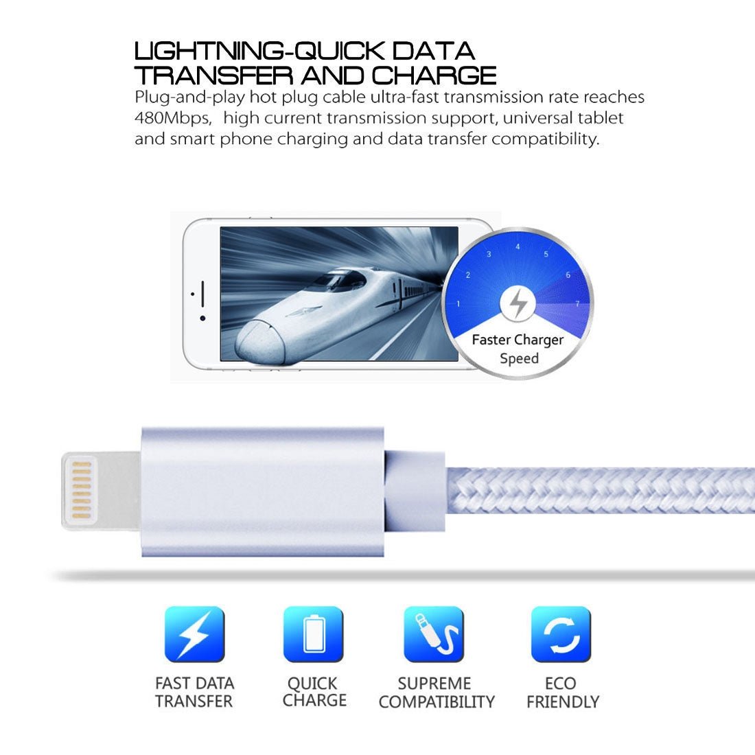 Lightning Ladekabel Silber 2m für iPhone & iPad - Calitronshop.com