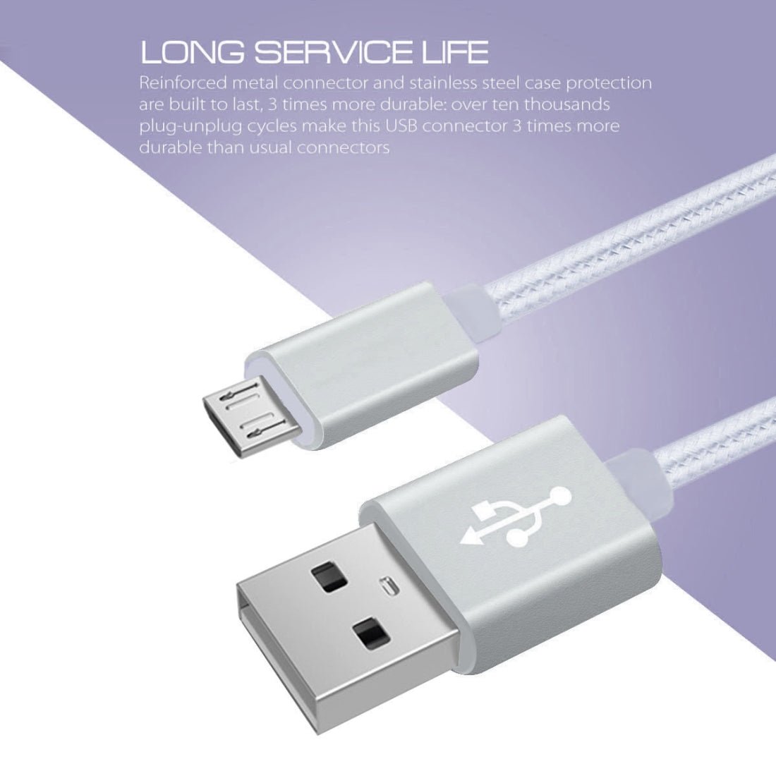 Micro-USB Ladekabel 3m Silber Schnellladekabel - Calitronshop.com