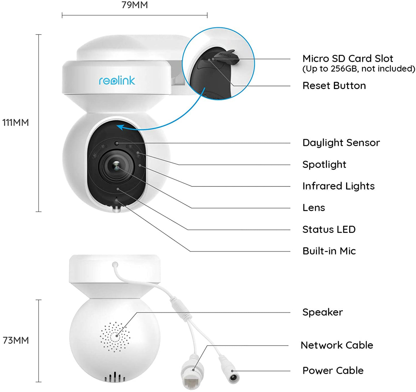 Reolink E1 Outdoor inkl. 64GB Speicherkarte, 5MP WLAN PTZ-Kamera mit smarter Erkennung - Calitronshop.com