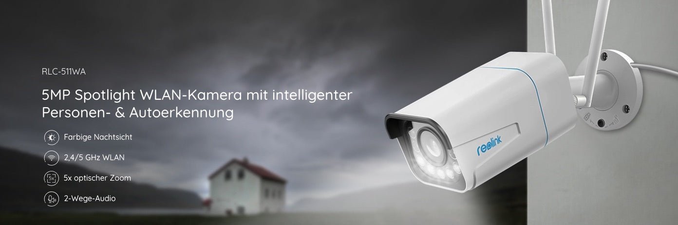 Reolink RLC-511WA - B5M11WA 5MP Spotlight WLAN-Kamera mit intelligenter Personen- & Autoerkennung - Calitronshop.com