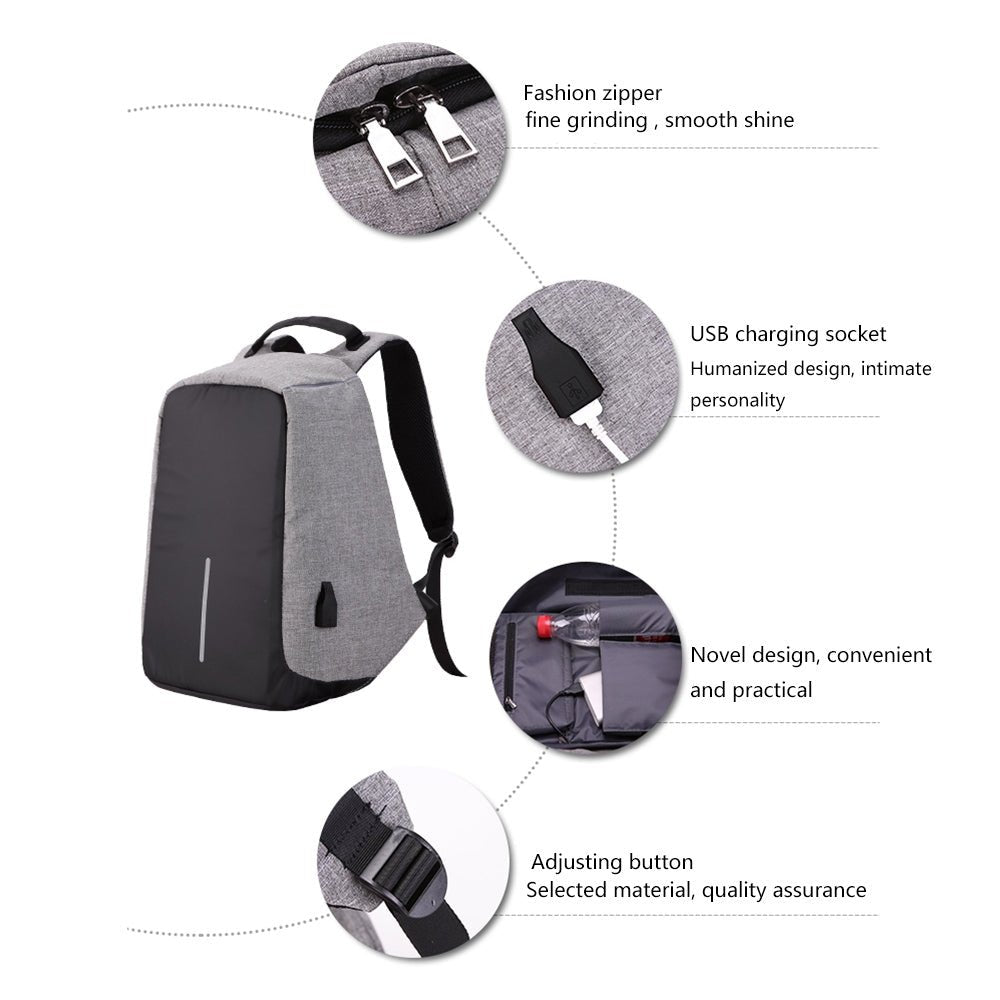 Rucksack mit USB Ladeanschluss Grau-schwarz - Calitronshop.com